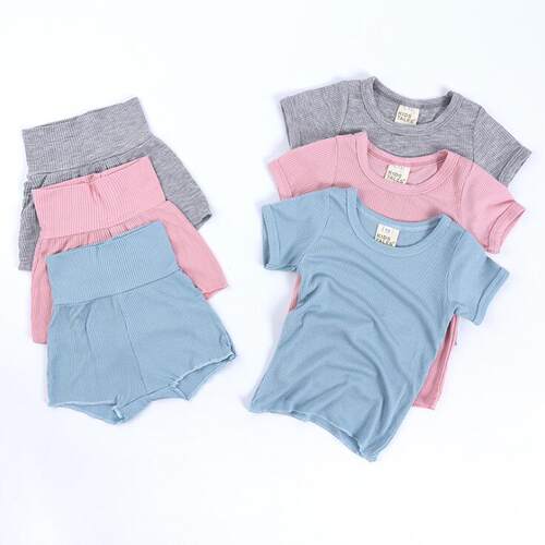 Summer Newborn Baby Girls Boys Clothes Sets Ribbed Cotton Sh - 图1