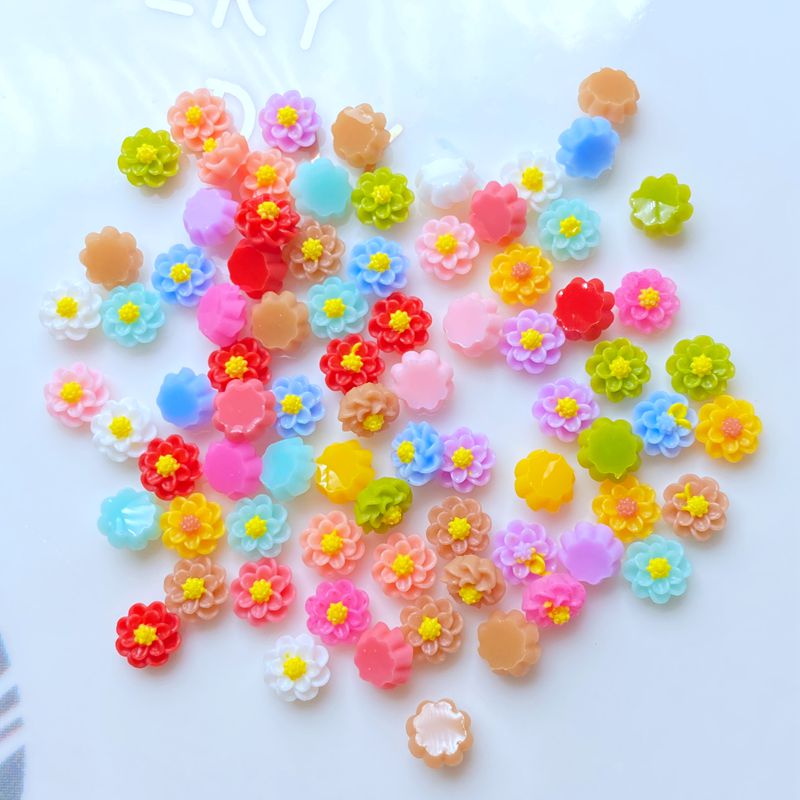 100Pcs New Resn Cute Mxed Mn Flower Mancure Flat Back S - 图2