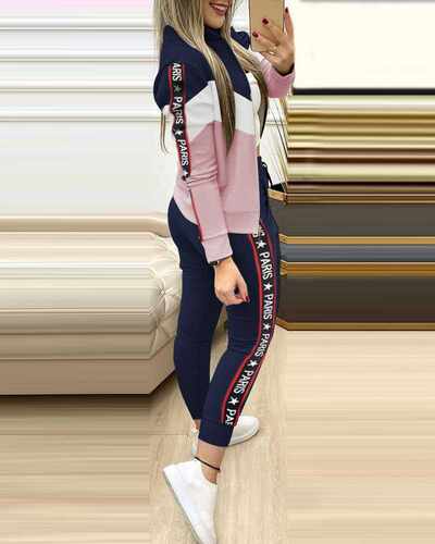 Fashion Tracksuit 2 Piece Set Autumn Winter Zipper Jacket + - 图0
