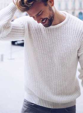 Men Sweater Autumn Winter Men's Pullover 2021 Solid Color Kn