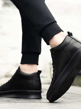 High quality all Black Men's leather casual shoes Increase S