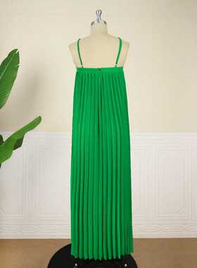 2022 Summer Sexy halter women's Pleated dress女士吊带连衣裙