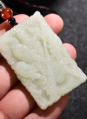 天然和田玉关公吊坠本命年护身