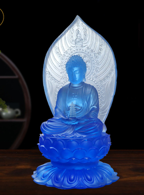 古法水琉璃药师佛摆件琉璃光如来居家佛堂供奉摆设蓝色药师七佛21