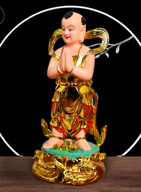 童男童女佛像彩绘12寸树脂佛像观音弟子金童玉女佛像善财童子