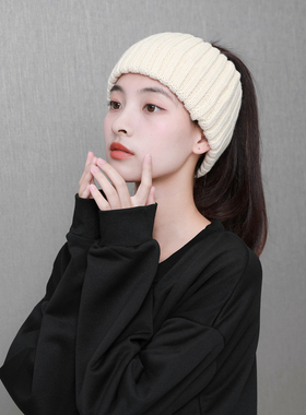 针织帽显脸小毛线帽宽发带发箍潮