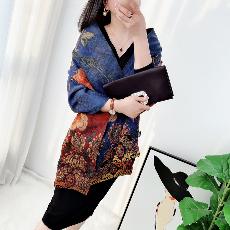 【喜上眉梢】双层双面双色香云纱盘扣披肩围巾中国风高档送礼丝巾,淘宝优惠券,粉丝福利购,淘宝优惠卷