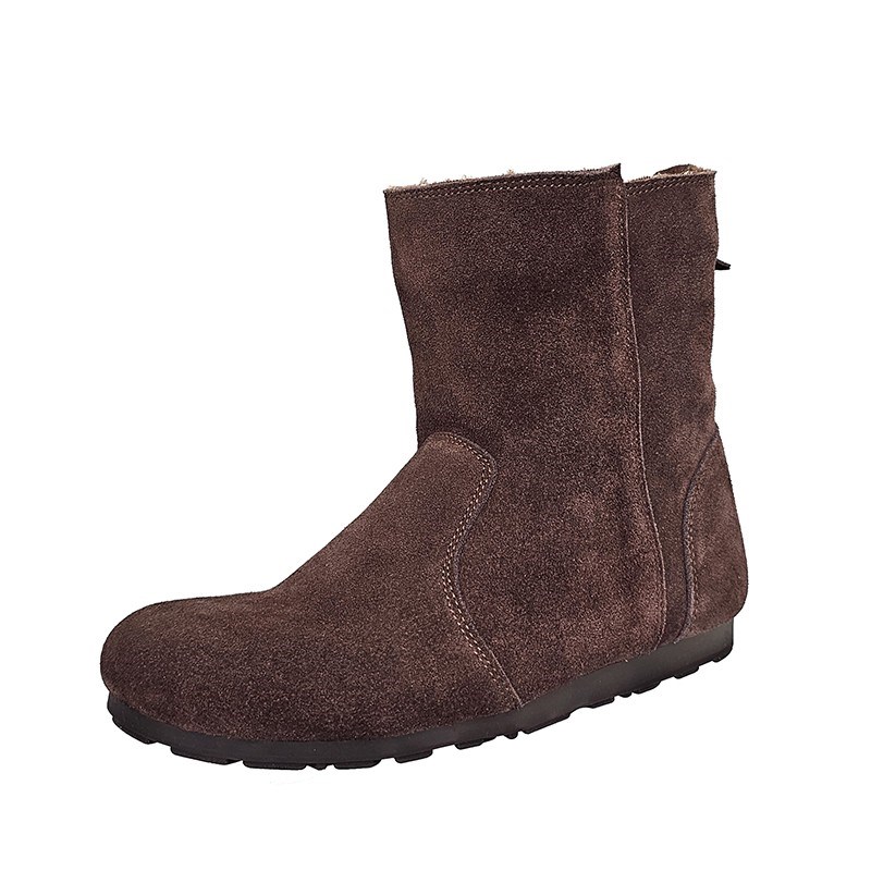 外贸版~加e厚绒~磨砂牛皮雪地靴女两穿翻边软底平底圆头短靴博肯 - 图3