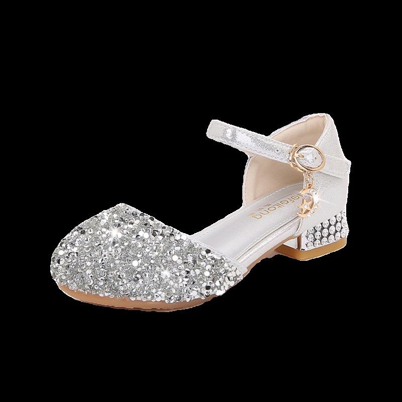 女童高跟鞋皮鞋公主鞋银色女孩走秀钢琴配礼服舞台演出儿童水晶鞋,淘宝优惠券,粉丝福利购,淘宝优惠卷