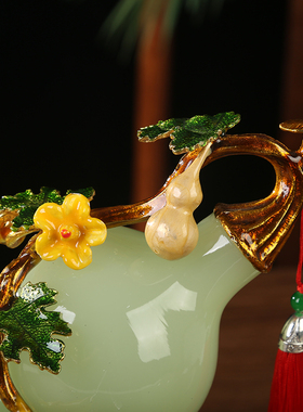 五福临门琉e璃玉葫芦摆件客厅玄关酒柜家居装饰品摆设乔迁新居礼