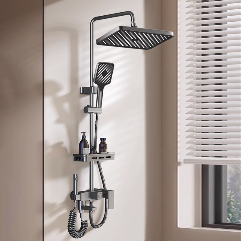 包安装枪灰卫浴淋浴花洒套装全铜家用卫生间浴室沐浴洗澡增压龙头,淘宝优惠券,粉丝福利购,淘宝优惠卷