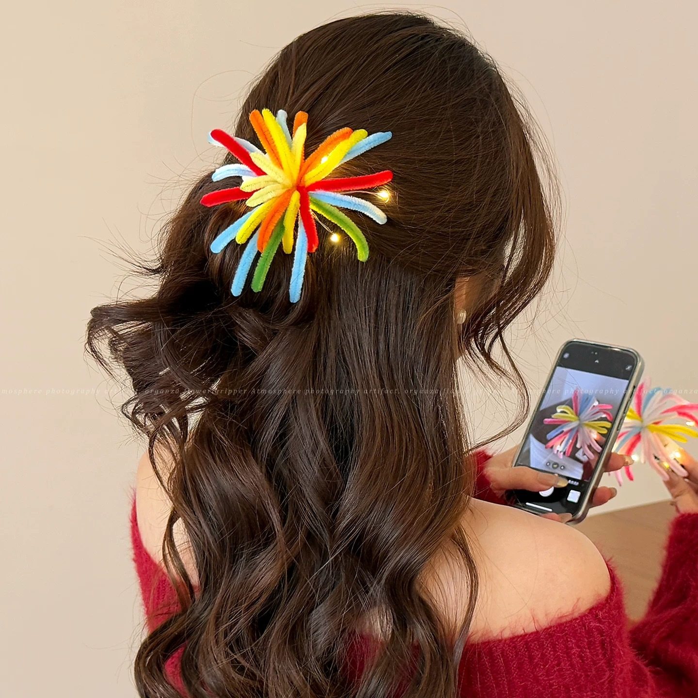 2026新款彩色发光烟花扭扭棒发夹女边夹新年氛围感侧边夹发卡头饰,淘宝优惠券,粉丝福利购,淘宝优惠卷