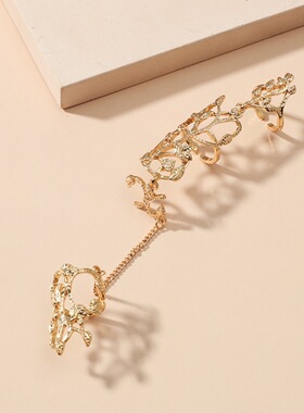 简约欧美复古几何两指护甲戒指