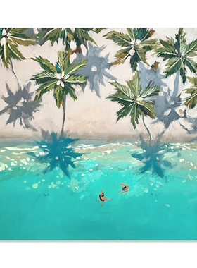 【特惠捡漏】Nina Brooke复刻艺术版画蓝绿色大海景游泳装饰画芯