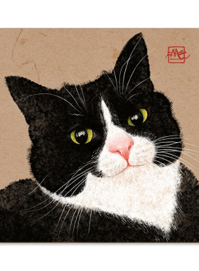 【捡漏合集】可爱奶牛猫复刻艺术挂画中古风黑白猫大头贴装饰画芯