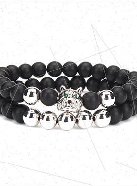 eaby micro-set wolf head zirconia men bracelet set frosted s