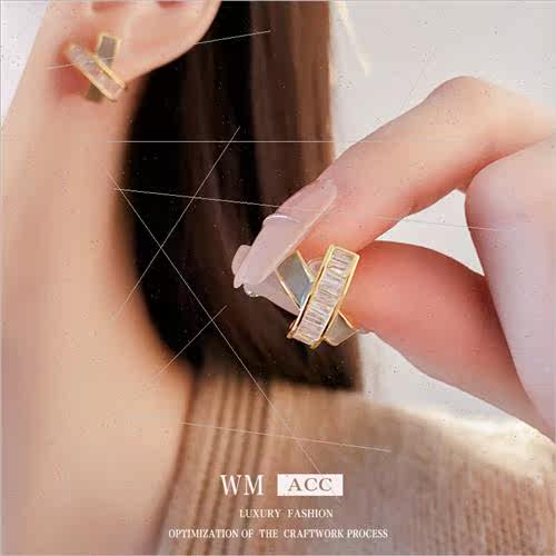 silver Pin Zirconia Drip Oil Crossover Earrings Delicate Com - 图2