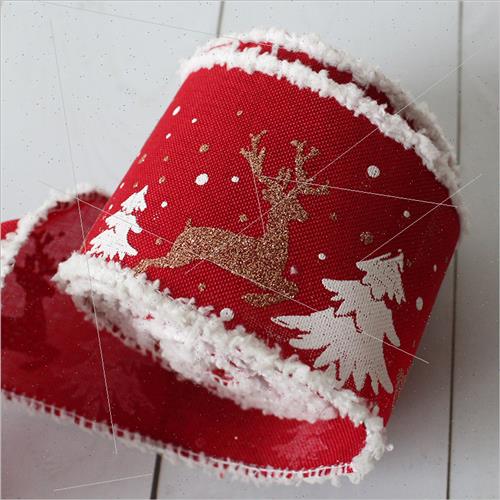 Christmas printed ribbon three-color elk morning webbing diy-图2