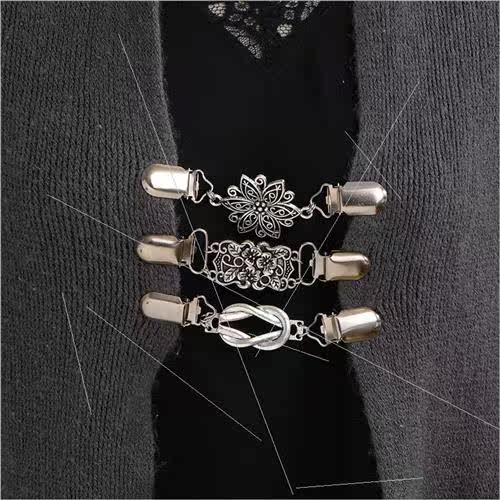 Vintage hollowed out flowers placket clip shawl jumper clip - 图0