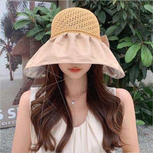 Korean  summer new hat female color rubber sunscreen sun hat - 图0