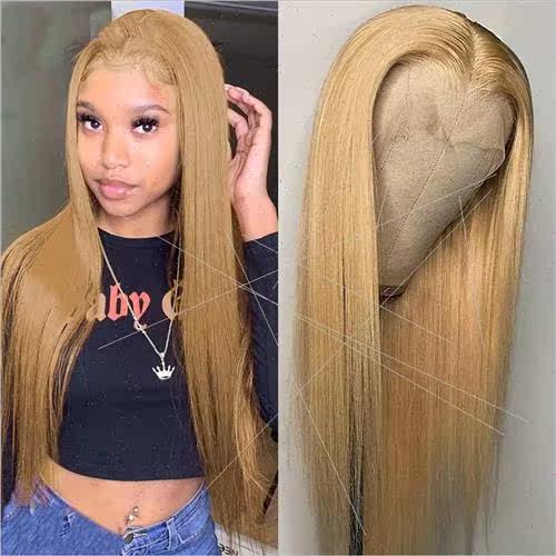 Europe fashion blonde wig front lace center parting long che - 图2