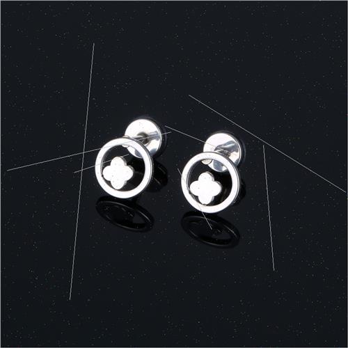 Stainless steel casting earrings simple round four-leaf clov - 图0