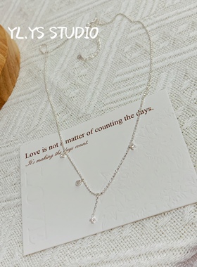 新品S925纯银叠戴锆石吊坠水滴形优雅时尚气质锁骨链超美仙气首饰