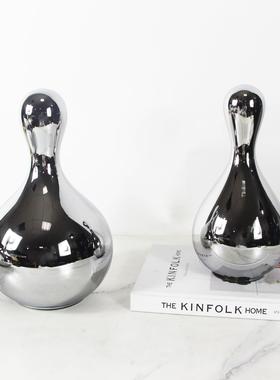 北欧简约镜面水滴造型创意摆件样板房客厅书房家居软装摆设装饰品