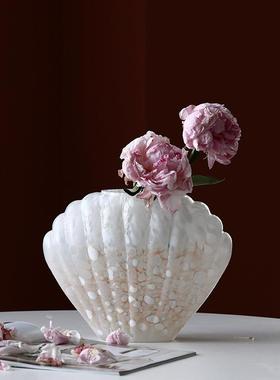 贝壳法式中古风玻璃花瓶复古氛围感手工琉璃插花摆件花器家居软装