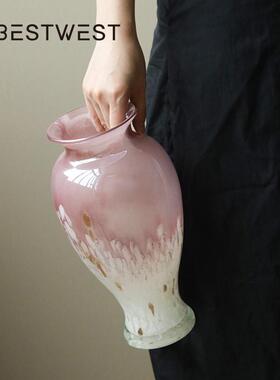 博西新中式高级感玉质玻璃花瓶餐桌艺术摆件民宿轻奢装饰水培花器