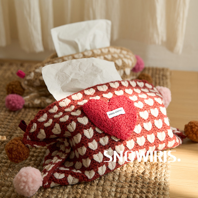 红色爱心针织纸巾袋布艺格纹卧室客厅抽纸袋大纸巾套化妆品收纳袋,淘宝优惠券,粉丝福利购,淘宝优惠卷