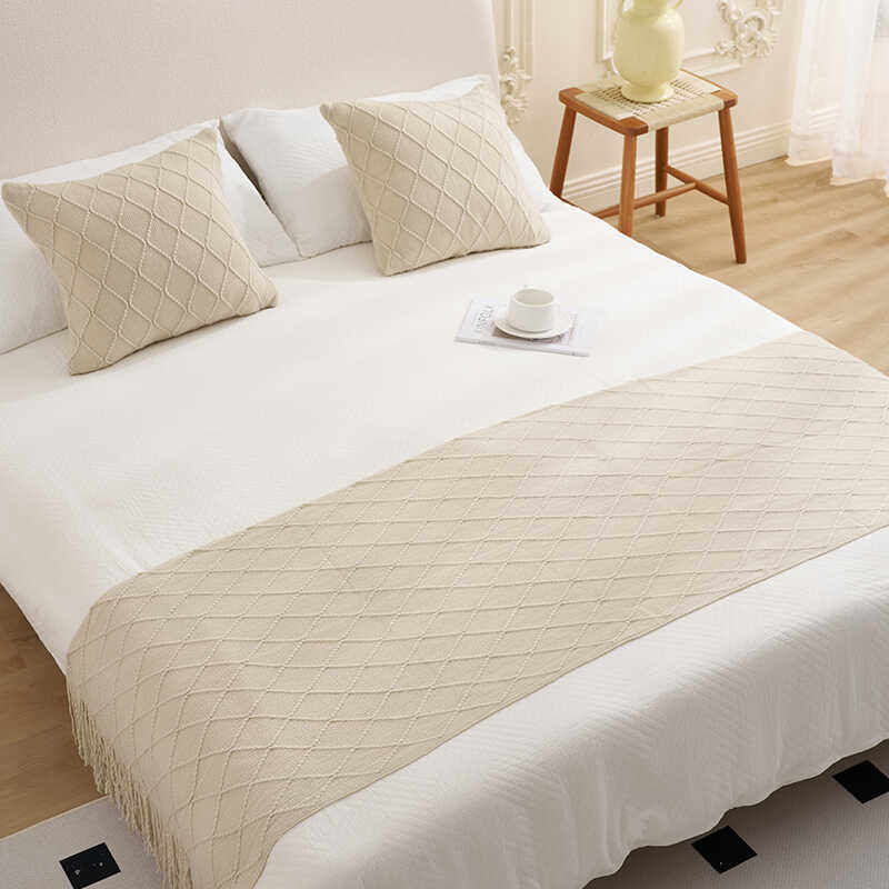 北欧复古民宿床尾巾菱形格纯色百搭针织毯床尾毯搭巾样板房装饰毯,淘宝优惠券,粉丝福利购,淘宝优惠卷