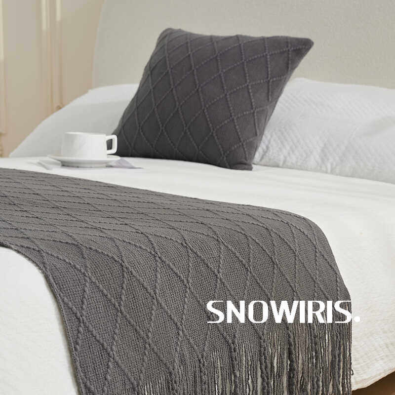 北欧复古民宿床尾巾菱形格纯色百搭针织毯床尾毯搭巾样板房装饰毯,淘宝优惠券,粉丝福利购,淘宝优惠卷