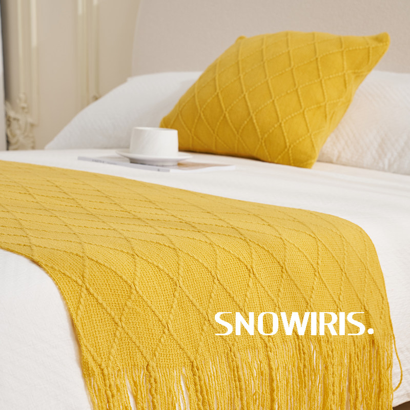 北欧复古民宿床尾巾菱形格纯色百搭针织毯床尾毯搭巾样板房装饰毯,淘宝优惠券,粉丝福利购,淘宝优惠卷