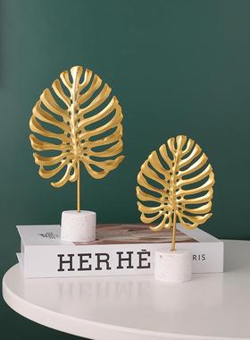 北欧铁艺银杏叶摆件家居客厅电视柜书柜房间桌面装饰品龟背叶造型