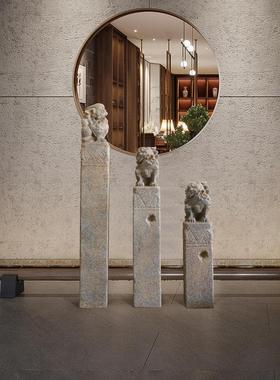 IYR7中式庭院仿古拴马桩狮子花园造景布置栓马柱落地摆件室内玄关