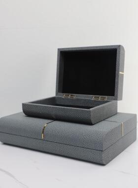 新中式木质皮革储物盒样板房卧室衣帽间家居玄关收纳软装饰品摆件