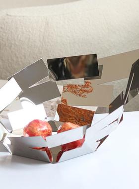 几何艺术置物果篮客厅金属镂空水果盘茶几设计师装饰创意软装摆件