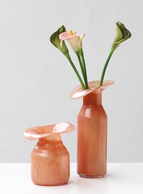 创意简约高级渐变色大口手工玻璃水培花瓶家居软装台面餐桌摆件