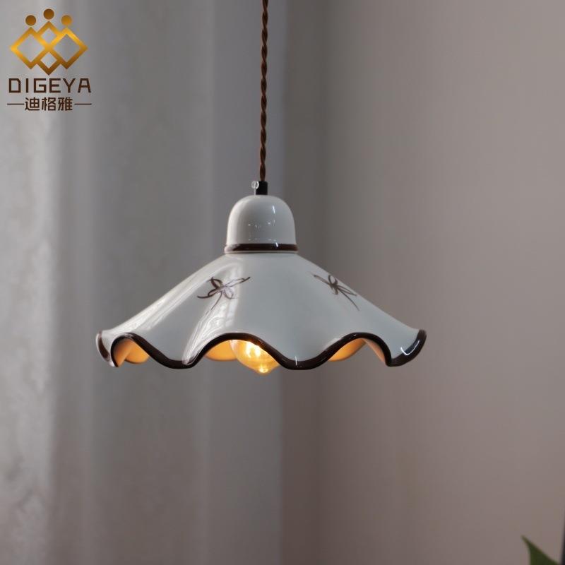 中古手绘陶瓷吊灯奶油风复古法式餐厅床头玄关吧台过道日式茶室灯 - 图1