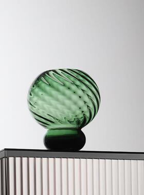 大秀绿色高脚扭楞葫芦形玻璃花瓶摆件客厅玄关家居软装装饰品花器