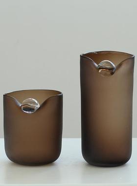 磨砂高级茶棕色哑光手工直筒花瓶现代简约客厅干花玄关桌面花器