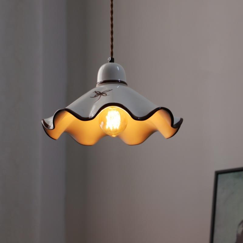 中古手绘陶瓷吊灯奶油风复古法式餐厅床头玄关吧台过道日式茶室灯 - 图0