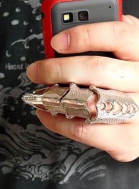 欧美饰品复古朋克风戒指镶嵌盔甲双指戒指女指环食指戒指