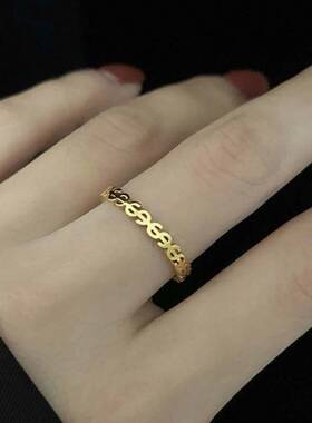 暴富钱币符号戒指S字母素圈指环显白小众个性钛钢女士gr