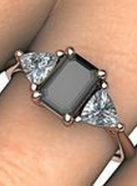 华杰wish热卖18k玫瑰金镶黑色锆石戒指 欧美爆款时尚女性戒指