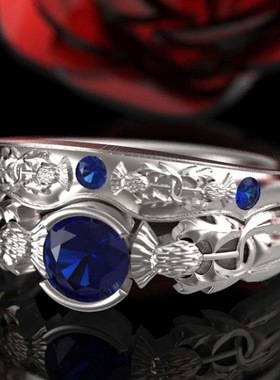 华杰 wish苏格兰国花蓟花戒指 欧美神话故事花朵镶钻订婚套戒指环