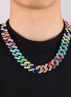 点易饰品爆款欧美彩虹滴油点钻古巴链项链彩色古巴时尚套装