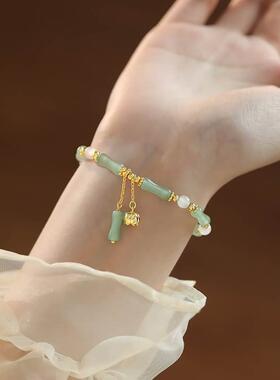 和田玉手链女生款银首饰品竹节生日礼物送女友手串轻奢小众精致新