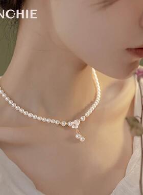 山茶花纯银珍珠项链女款2024新款轻奢小众淡水珍珠吊坠生日礼物